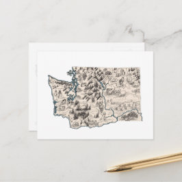 Washington Vintag Picture Map Antik Staat Chart Postkarte