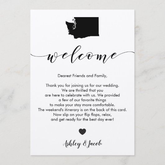 Washington Wedding Welcome Letter & Itinerary Card Programm (Vorderseite)