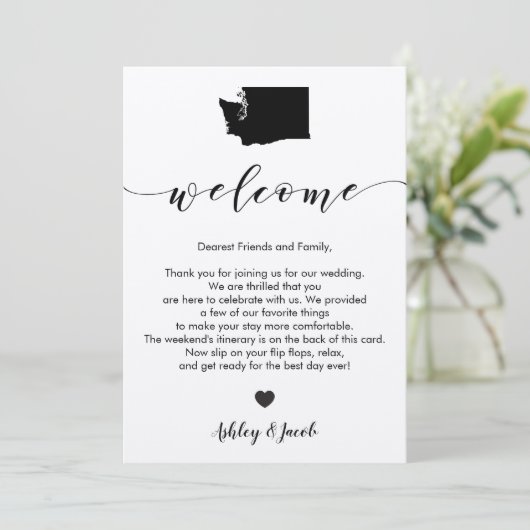 Washington Wedding Welcome Letter & Itinerary Card Programm (Stehend Vorderseite)