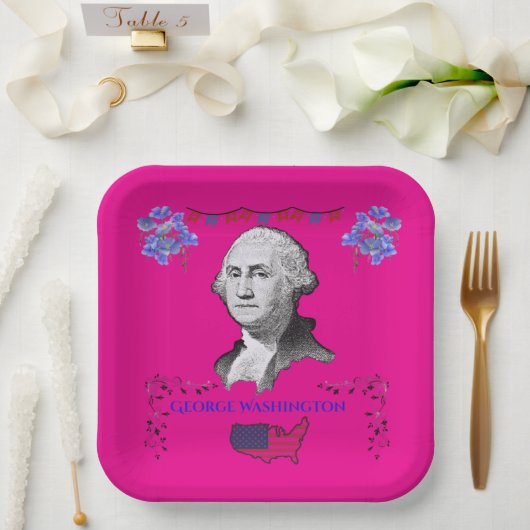 Washington's Contribution deep pink Pappteller (Hochzeit)