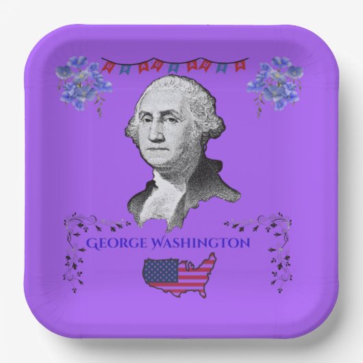 Washington's Contribution purple Pappteller (Vorderseite)