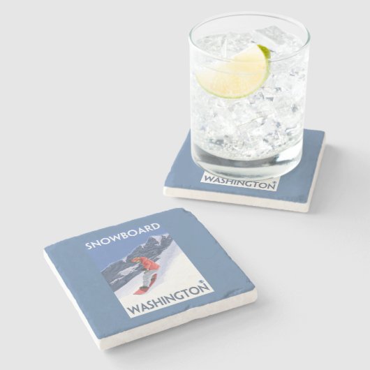 WashingtonSnowboarding Vintages Reise-Plakat Steinuntersetzer (Seitenansicht)