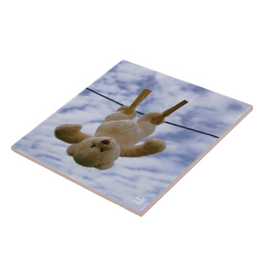 Waslijn met knuffelbeer die hangt te drogen. fliese (Seite)