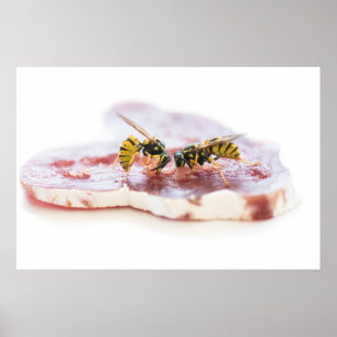 Wasps essen eine Wurst Poster