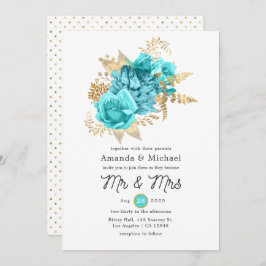 Wassa und Gold Floral Wedding Einladung