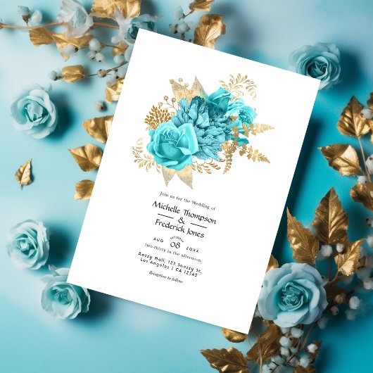 Wassa und Gold Floral Wedding Einladung