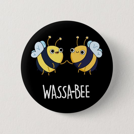 Wassabee Funny Wasabi Bee Pun Dark BG Button (Vorderseite)