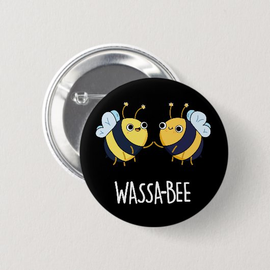 Wassabee Funny Wasabi Bee Pun Dark BG Button (Vorne & Hinten)