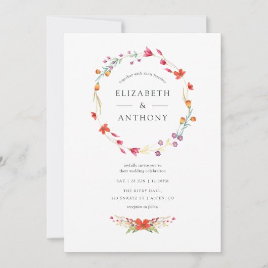 Wassarelle-Wildblume-Hochzeit Einladung (Vorderseite)