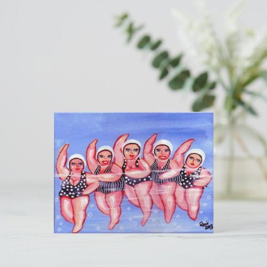 Wasser Aerobic Divas Spaß Whimsical Chubby Postkarte (Stehend Vorderseite)