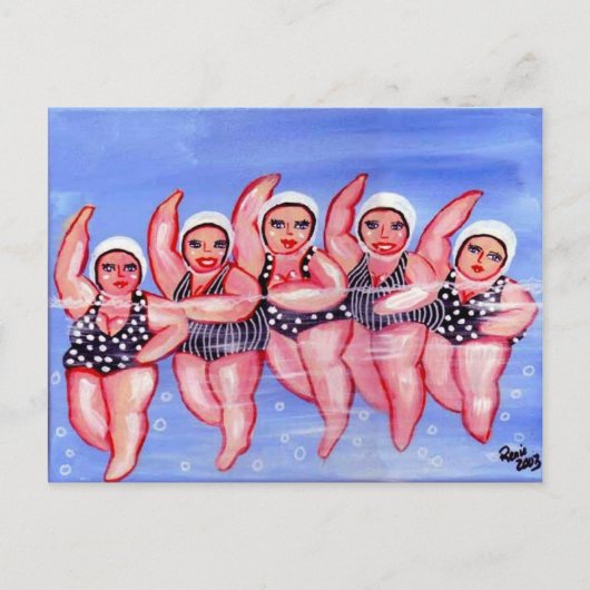 Wasser Aerobic Divas Spaß Whimsical Chubby Postkarte (Vorderseite)