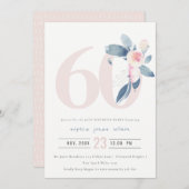 WASSER AQUA BLUSH BLUE BLUE FLORAL 60 JEDER ALTER EINLADUNG (Vorne/Hinten)