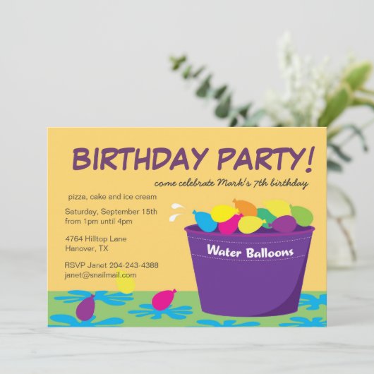 Wasser-Ballon-Party Einladung (Stehend Vorderseite)