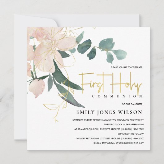 WASSER BLUSH FLORAL WATERCOLOR ERSTE HOLZGEMEINSCH EINLADUNG (Vorderseite)