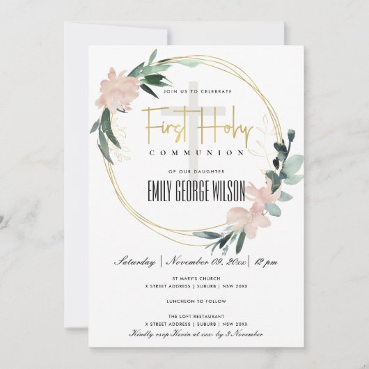 WASSER BLUSH FLORAL WATERCOLOR ERSTE HOLZGEMEINSCH EINLADUNG (Vorderseite)