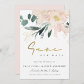 WASSER BLUSH GOLD FLORAL BUNCH WASSERFARBE SAVE THE DATE (Vorne/Hinten)