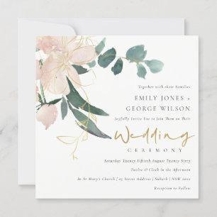 WASSER BLUSH GOLD FLORAL BUNCH WATERCOLOR WEDD EINLADUNG