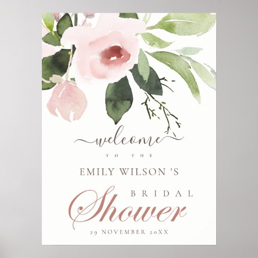 WASSER BLUSH PINK ROSE FLORAL BRAUTPARTY WILLKOMME POSTER (Vorne)