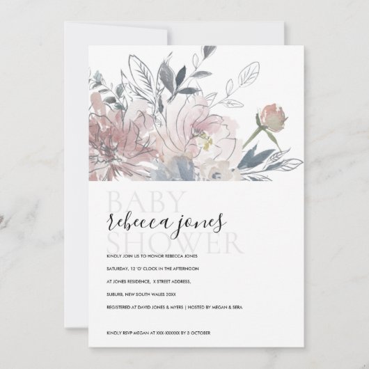 WASSER BLUSH WATERCOLOR BODEN BABY SHOWITE INVITE DANKESKARTE (Vorderseite)