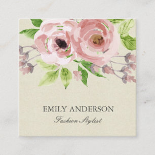 WASSER BLUSPINK GREEN WATERCOLOR FLORAL QUADRATISCHE VISITENKARTE