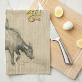 Wasser Buffalo Kind Chinesisch Ox Jahr 2021 C Farb Geschirrtuch (Viertel Falte)