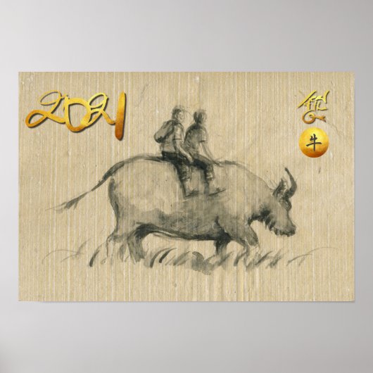 Wasser Buffalo-Kinder Chinesisch Ox Year 2021 HorP Poster (Vorne)