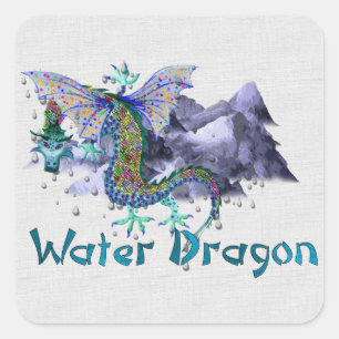 Wasser-Drache Quadratischer Aufkleber