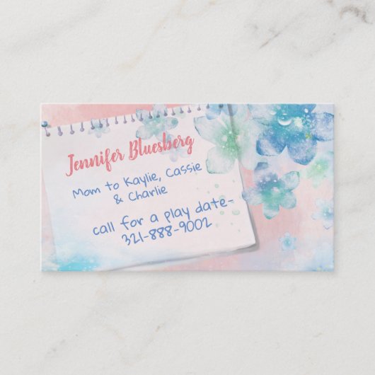 Wasser-FarbBlumen-Mama-Karte Telefonnummerkarte (Vorderseite)