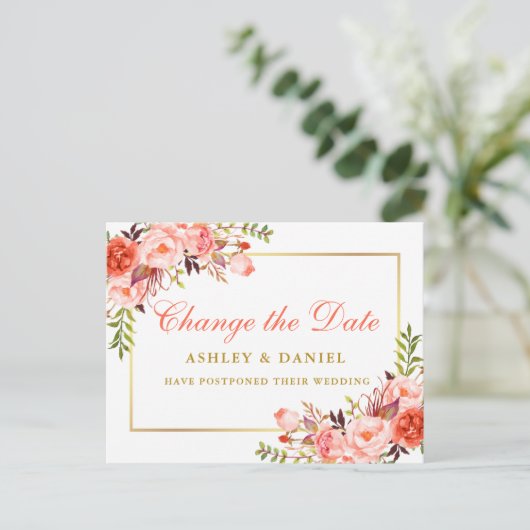 Wasser-Farbe Korallen Blütengold ändern Datum Postkarte (Stehend Vorderseite)