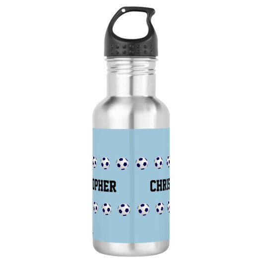 Wasser-Flasche, personalisiert, Fußball, hellblau Edelstahlflasche (Vorderseite)