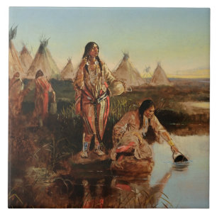 „Wasser für das Lager“ Cowboy-Kunst von Charles Ru Fliese