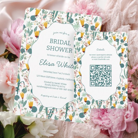 Wasser Garten Floral Brautparty Süß CUSTOM QR Begleitkarte