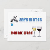Wasser gerettet, Wein trinken Postkarte (Vorne/Hinten)
