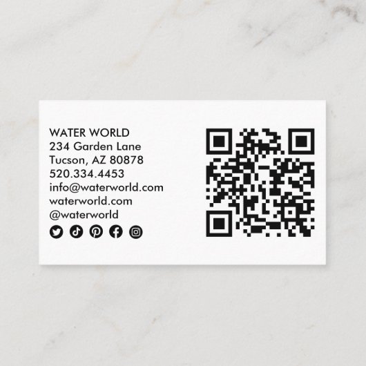 Wasser Glitzern Schwimmbad Service Foto QR Code Visitenkarte (Rückseite)