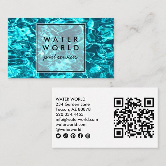 Wasser Glitzern Schwimmbad Service Foto QR Code Visitenkarte (Vorne/Hinten)