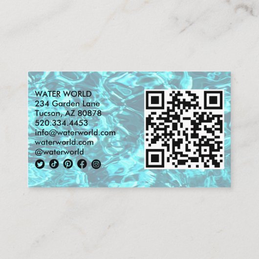 Wasser Glitzern Schwimmbad Service Foto QR Code Visitenkarte (Rückseite)