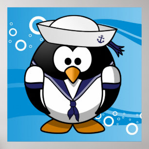 Wasser-Hintergrund des Sailor Pinguin Poster