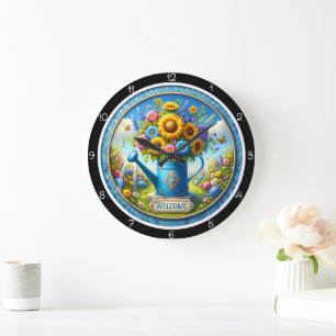 Wasser kann Blume Begrüßungsuhr Große Wanduhr