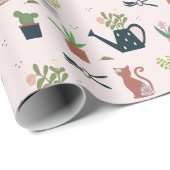 Wasser kann Pflanze Katzen Niedliches Gartenmuster Geschenkpapier (Rolleneckpunkt)