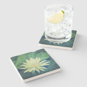 Wasser-Lilien-Blumen-Grün Steinuntersetzer (Seitenansicht)