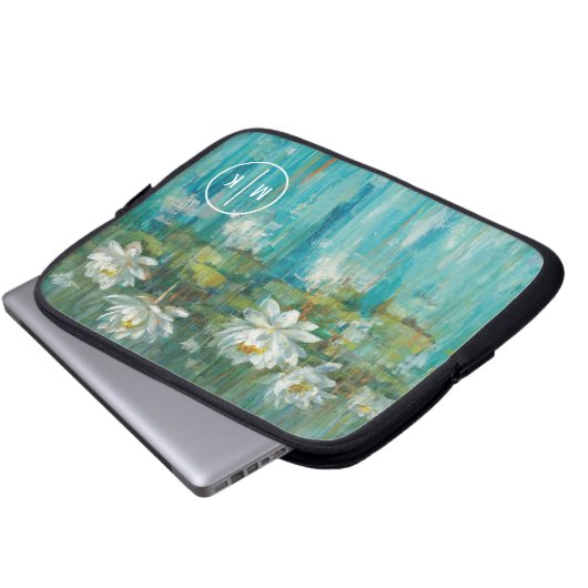Wasser-Lilien-Teich des Monogramm-| Laptopschutzhülle (Vorne Knopf)