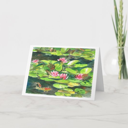 Wasser-Lilien und Koi Fische Karte (Vorderseite)