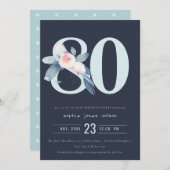 WASSER NAVY BLUSH BLUE BLUE FLORAL 80. JEDEN ALTER EINLADUNG (Vorne/Hinten)