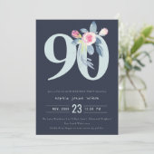 WASSER NAVY BLUSH BLUE BLUE FLORAL 90. ALTER GEBUR EINLADUNG (Stehend Vorderseite)