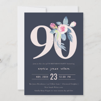 WASSER NAVY BLUSH BLUE BLUE FLORAL 90. ALTER GEBUR EINLADUNG