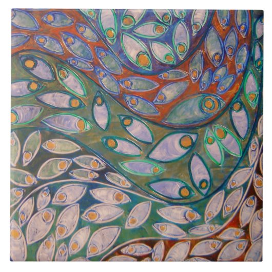 "Wasser-Pfaus" (Malerei) Fliese (Vorderseite)