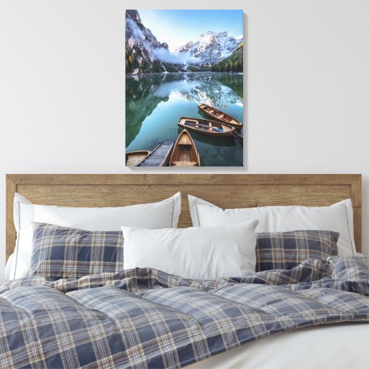 Wasser | Pragser Wildsee Dolomites Italien Leinwanddruck (Insitu (Schlafzimmer))