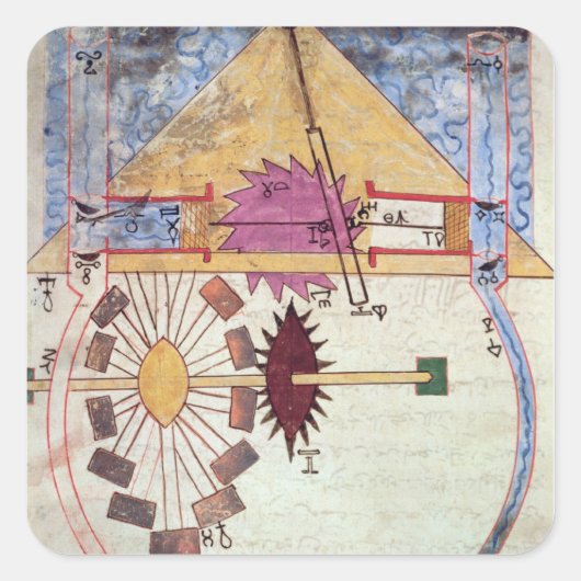 Wasser-Pumpe, 'vom Buch des Wissens von Quadratischer Aufkleber (Vorderseite)