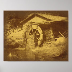 Wasser-Rad-Enten-Teich im Vintage-Look Poster
