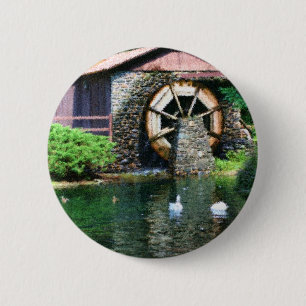 Wasser-Rad-Teich Seurat Malerei-Knopf Button